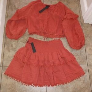 NWT House of Harlow 1960 Boho Skirt Set Burnt Orange